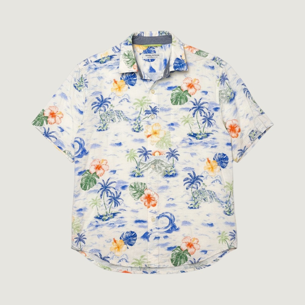 Tommy Bahama Veracruz Cay Mens Medium Tropical Hibiscus Palm Print Button Shirt